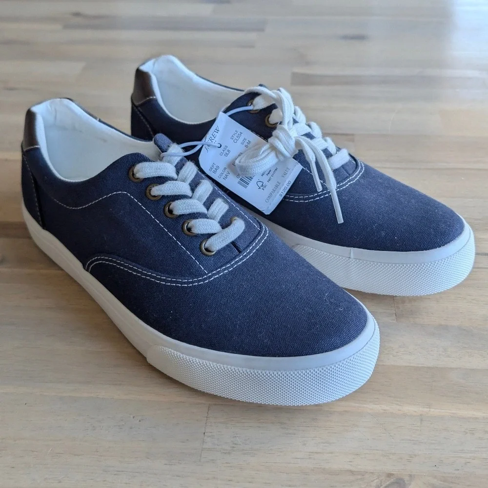 J.Crew Canvas Sneakers Navy Blue Lace Up‎ Men's Casual Shoes NEW! Size 8